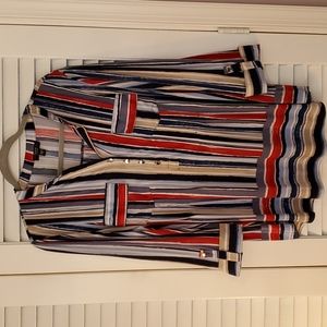 Cocomo Top, 3/4 Sleeve, Red/Blue/White/Tan, Size 2X